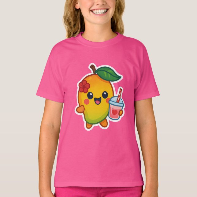 Camiseta Kawaii Mango - Fruta doce com Heart Smoothi (Frente)
