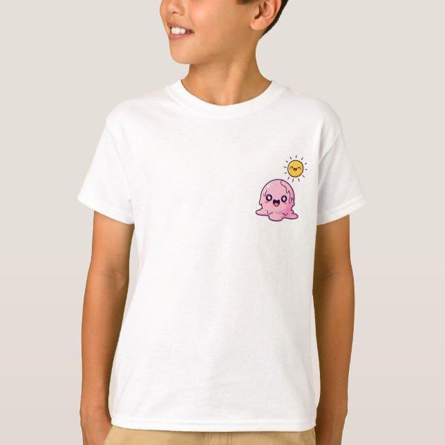 Camiseta Kawaii Melting Pink Ice Cream Character with Happy (Frente)