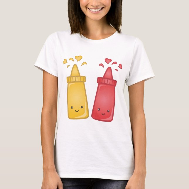 Camiseta Kawaii Mustard e Ketchup Love (Frente)