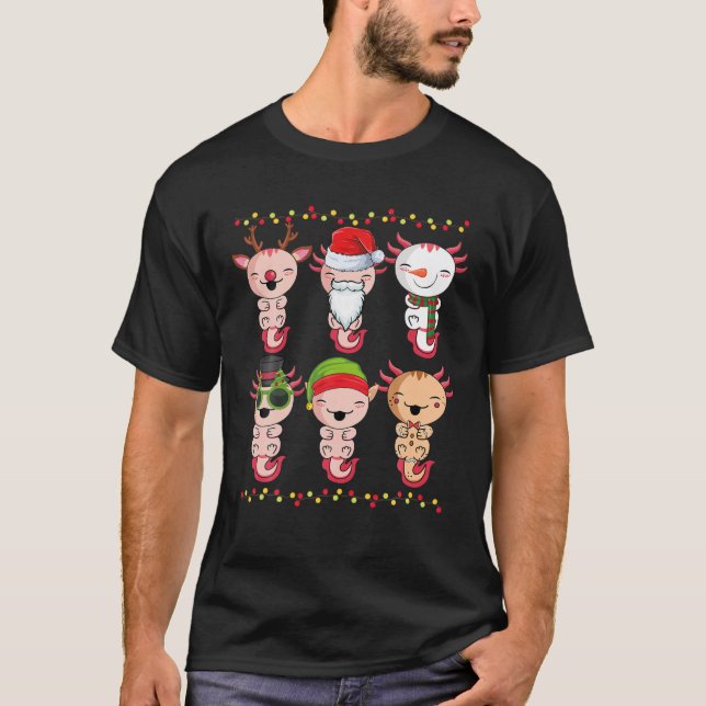 Camiseta Kawaii Natal Axolotl Pajama Papai noel Elf Kids Bo (Frente)