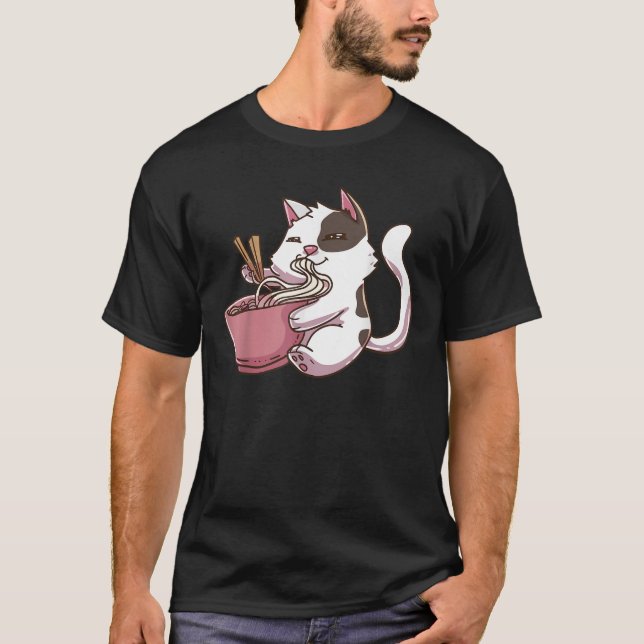 Camiseta Kawaii Neko Anime Ramen Cat T Shirt (Frente)