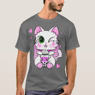 Camiseta Kawaii Neko Bebendo Boba Tea