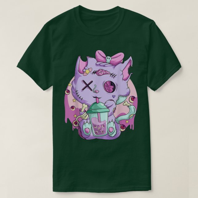 Camiseta Kawaii Neko Boba Tea Camiseta, Gótico Pastel Aesth (Frente do Design)