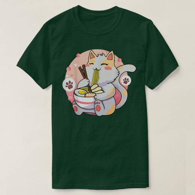 Camiseta Kawaii Neko Cat Ramen Bowl Anime Noodles Japoneses (Frente do Design)
