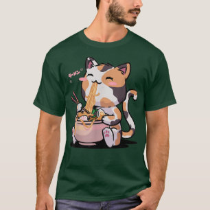 Camiseta Kawaii Neko Gata Ramen Bowl Anime Otaku Cats
