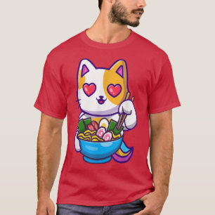Camiseta Kawaii Neko Ramen Cat Anime Japonês Bonitos presen