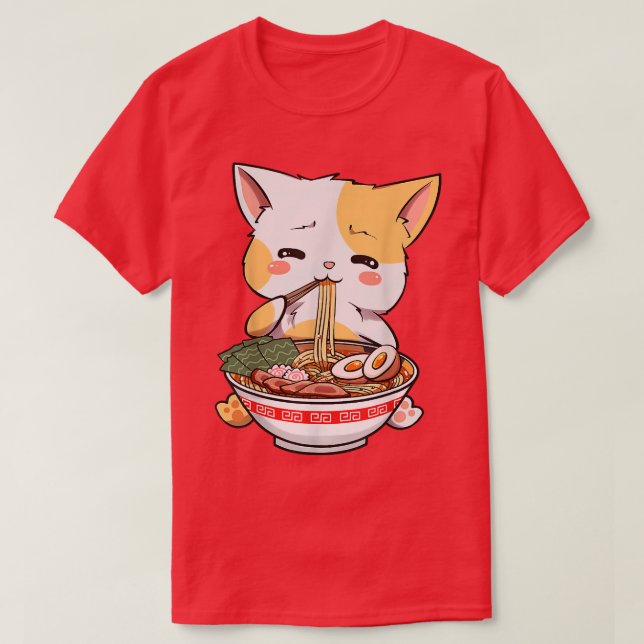 Camiseta Kawaii Neko Ramen Cute Ramen Cat Japanese Noodle G (Frente do Design)
