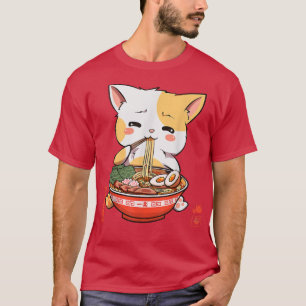 Camiseta Kawaii Neko Ramen Cute Ramen Cat Noodle Japonês F