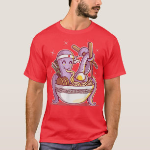 Camiseta Kawaii Octopus Ramen Noodles Anime Japonês Otaku