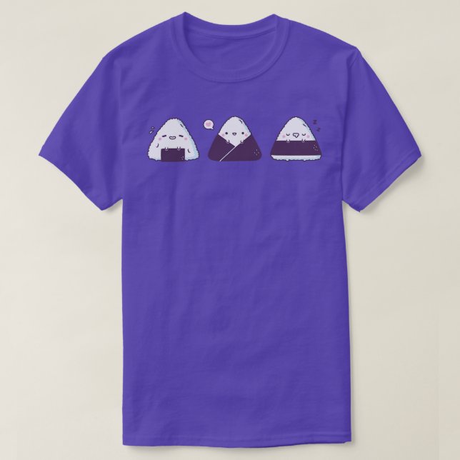 Camiseta Kawaii Onigiri Japonês Rice Balls Trio (Frente do Design)