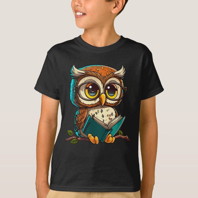 Camiseta Kawaii Owl Lê livro lendo livro biblioteca de worm (Frente)