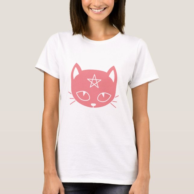 Camiseta Kawaii Pagan Cat T-Shirt Rosa (Frente)