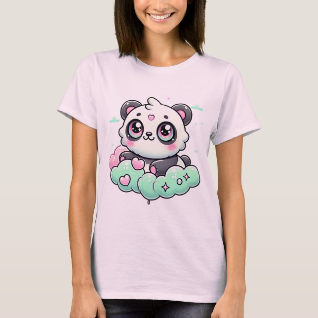 Camiseta Kawaii Panda Adorava Nuvem Pastel Adorável (Frente)