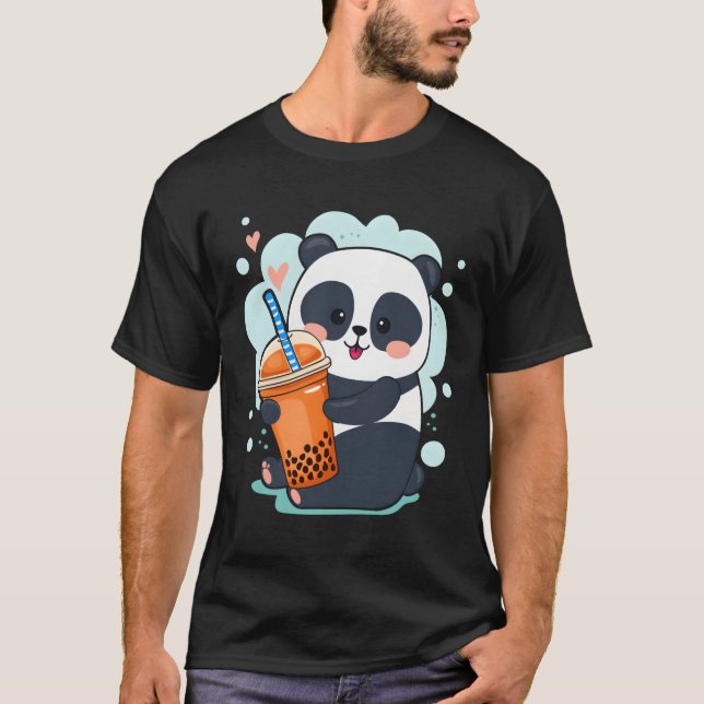 Camiseta Kawaii Panda Anime Boba Drink Bubble Tea Tapioca (Frente)