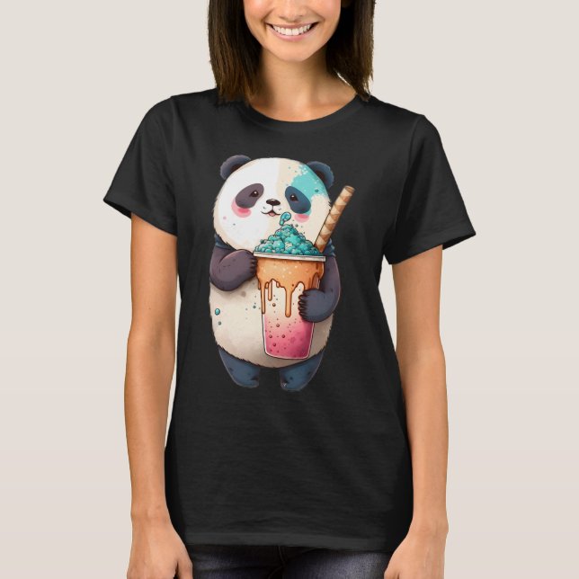 Camiseta Kawaii Panda Bear Slushie Cold Sweet Treat Art (Frente)