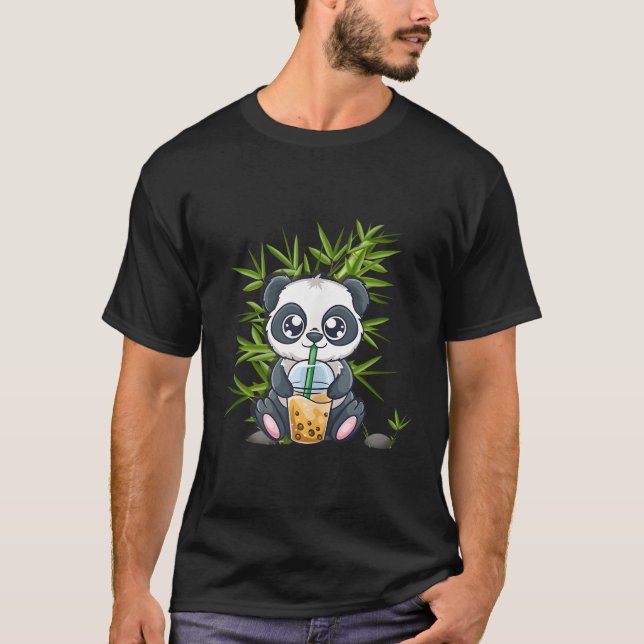 Camiseta Kawaii Panda Bubble Boba Tea Otaku Anime Japonês (Frente)