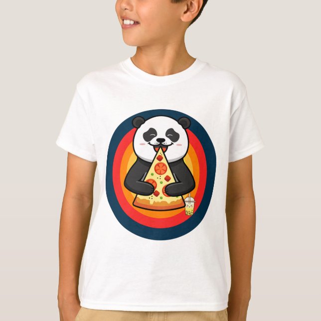 Camiseta Kawaii Panda Comendo Pizza Boba Tea (Frente)