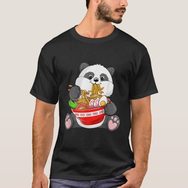 Camiseta Kawaii Panda Comendo Ra Noodles Otaku Animanes (Frente)