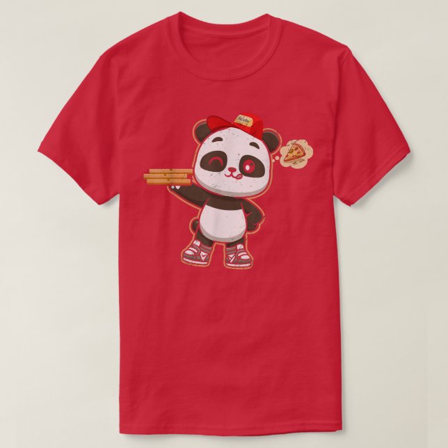 Camiseta Kawaii Panda Cute Animal Pizza Delivery Funny Pizz (Frente do Design)
