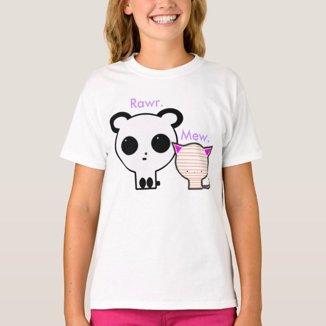 Camiseta Kawaii Panda e Gatinho (Frente)