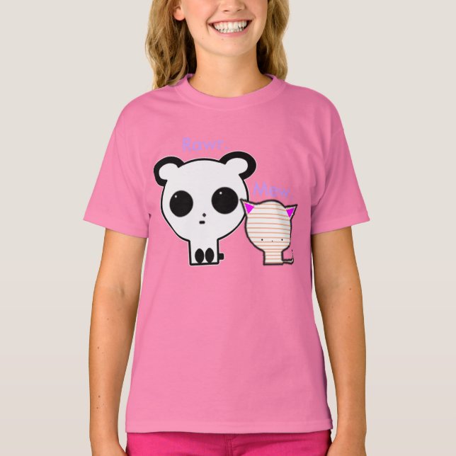 Camiseta Kawaii Panda e Kitten T shirt (Frente)