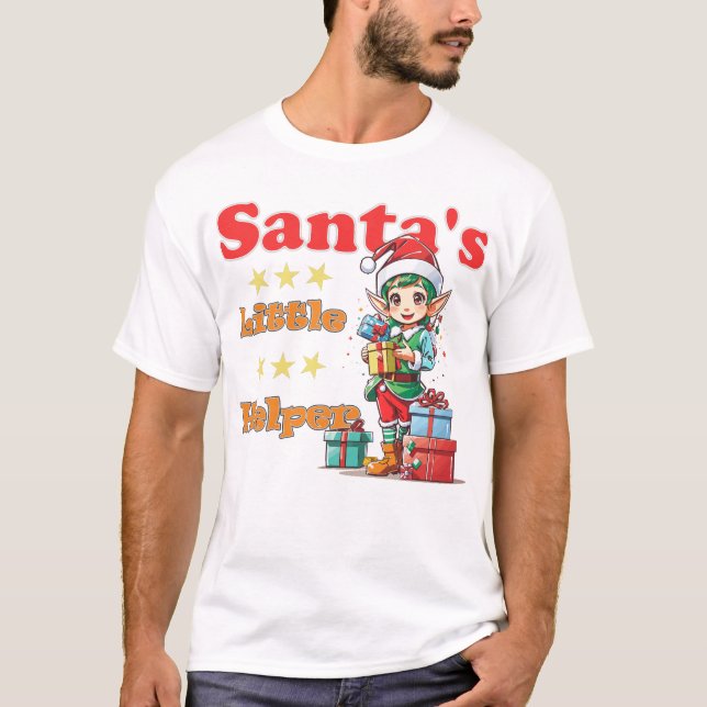 Camiseta Kawaii Papai noel Pequeno Auxiliar para Ele (Frente)