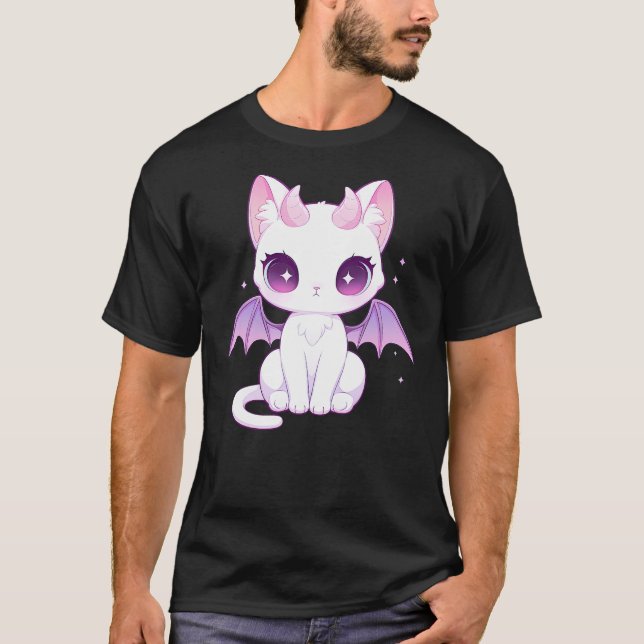 Camiseta Kawaii Pastel Goth Creepy Cute Witchy Demon Winged (Frente)