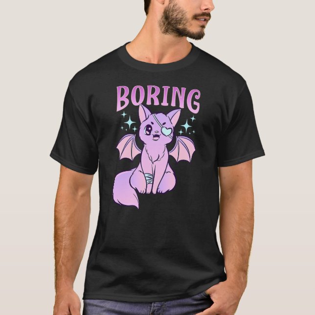 Camiseta Kawaii Pastel Goth Cute Creepy Bat Cat Anime Theme (Frente)