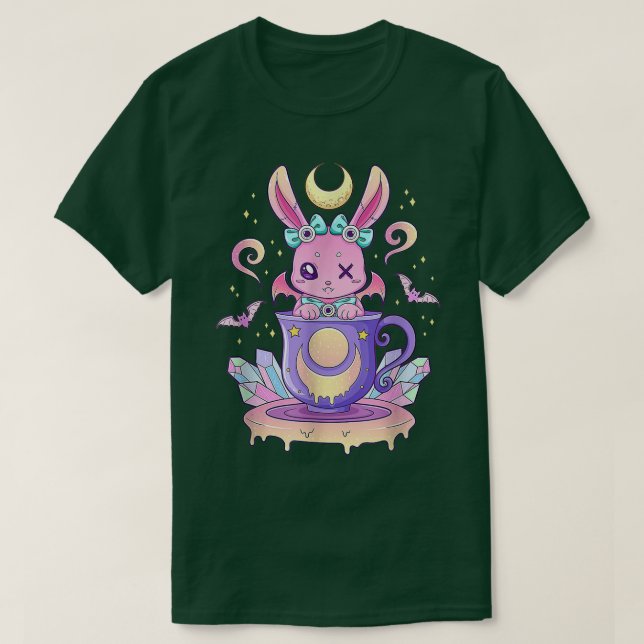 Camiseta Kawaii Pastel Goth Cute Creepy Bunny In Teacup  (Frente do Design)