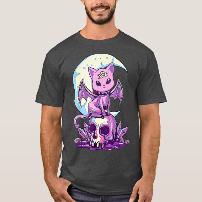 Camiseta Kawaii Pastel Goth Cute Creepy Witchy Cat and (Frente)