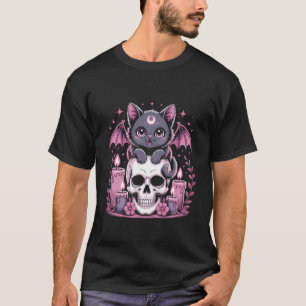 Camiseta Kawaii Pastel Goth Fofo Arrepiante Gato Morcego Es