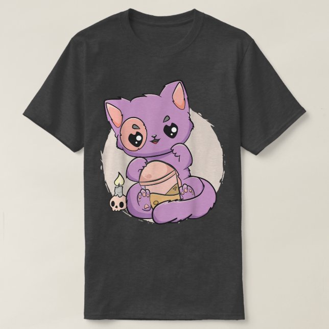 Camiseta Kawaii Pastel Gótico Cute Creepy Cat Boba Ani (Frente do Design)
