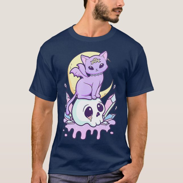 Camiseta Kawaii Pastel Gótico Cute Creepy Cat e (Frente)