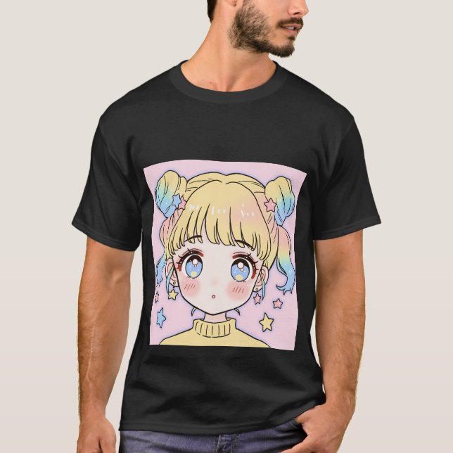 Camiseta Kawaii Pastel Star Girl Portrait (Frente)