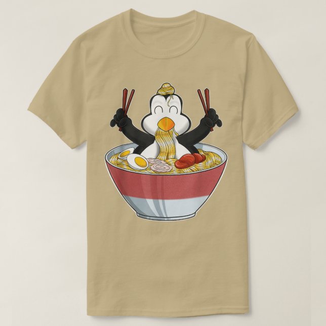 Camiseta Kawaii Penguin Japonês Ramen Noodles I Otaku Anim (Frente do Design)