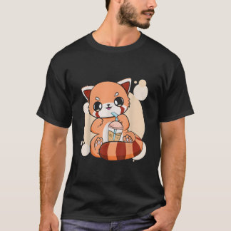Camiseta Kawaii Pérola Chá de Bolha Panda Vermelho Boba Ani