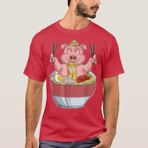 Camiseta Kawaii Piglet Japonês Ramen Noodles I Otaku Anime