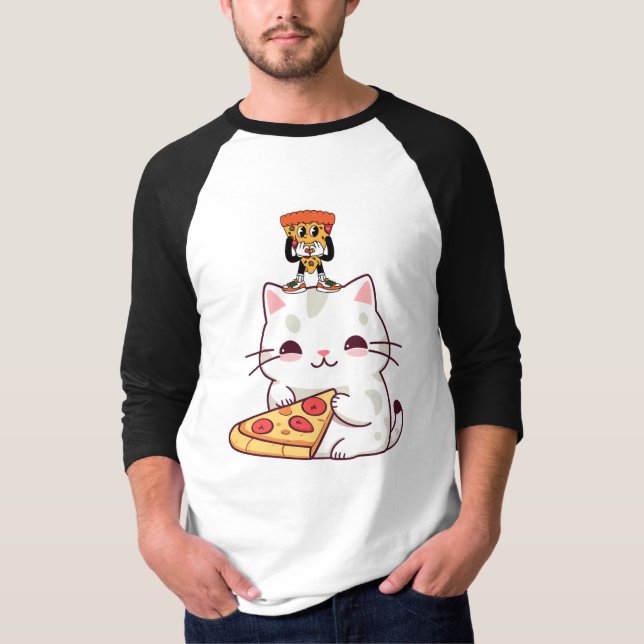 Camiseta Kawaii Pizza Cat & Little Pizza Buddy Funny Graphi (Frente)