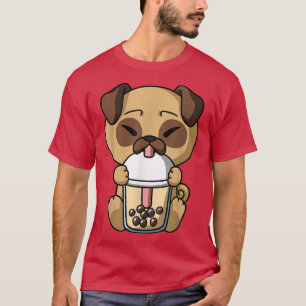 Camiseta Kawaii Pug Cachorro Boba milk Tea Bubble Tea Anime