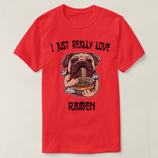 Camiseta Kawaii Pug Dog Eat Ramen Japanese Anime Noodles842 (Frente do Design)