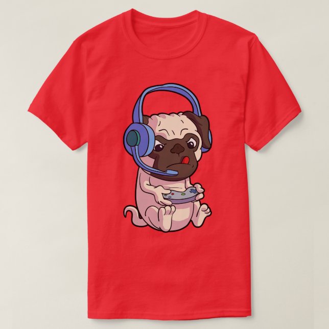 Camiseta Kawaii Pug Jogos Pug Vídeo Jogo Engraçado Cachorro (Frente do Design)