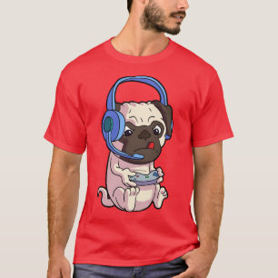 Camiseta Kawaii Pug Jogos Pug Vídeo Jogo Engraçado Cachorro