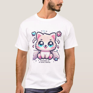 Camiseta Kawaii Puppy Pawprint no Meu Coração, para sempre