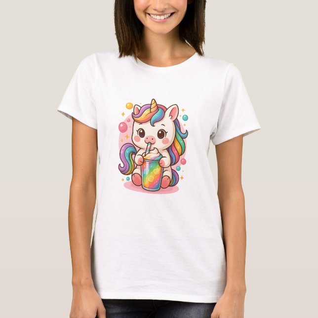 Camiseta Kawaii Rainbow Unicorn Smoothie - Cute Pastel Chib (Frente)