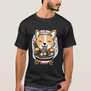 Camiseta Kawaii Ramen Anime Dog Corgi Noodles Japoneses