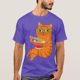 Camiseta Kawaii Ramen Anime Gato Comendo Noodles Japoneses