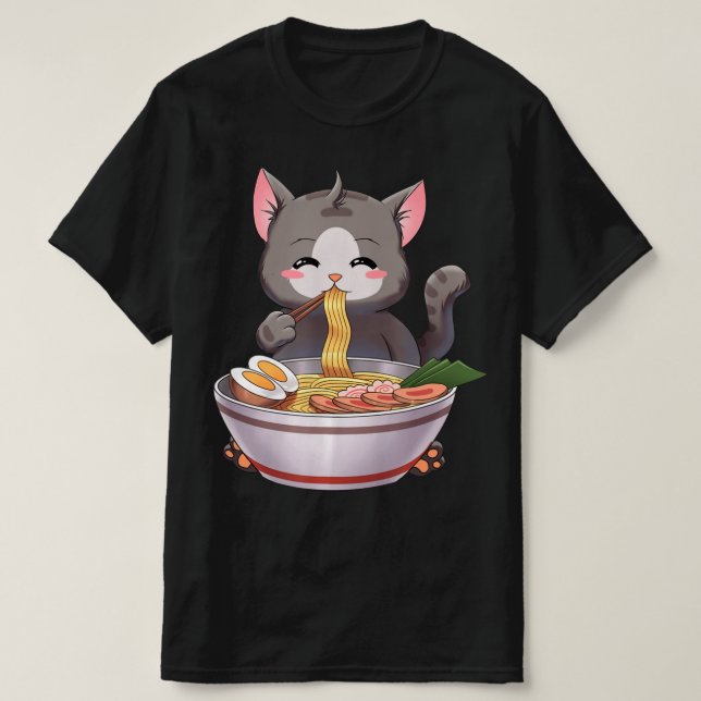 Camiseta Kawaii Ramen Cat Anime Comida Japonês Crianças Rap (Frente do Design)