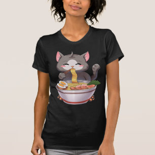 Camiseta Kawaii Ramen Cat Anime Comida Japonês Crianças Rap