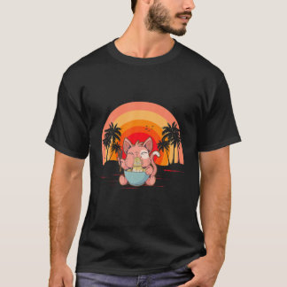 Camiseta Kawaii Ramen Cat Engraçado Anime Neko Chonk Japonê