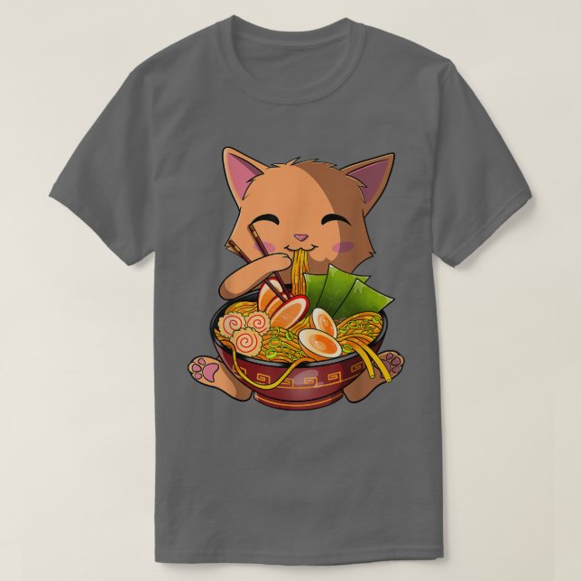 Camiseta Kawaii Ramen Cat, Japanese Neko Noodle Funny Anime (Frente do Design)